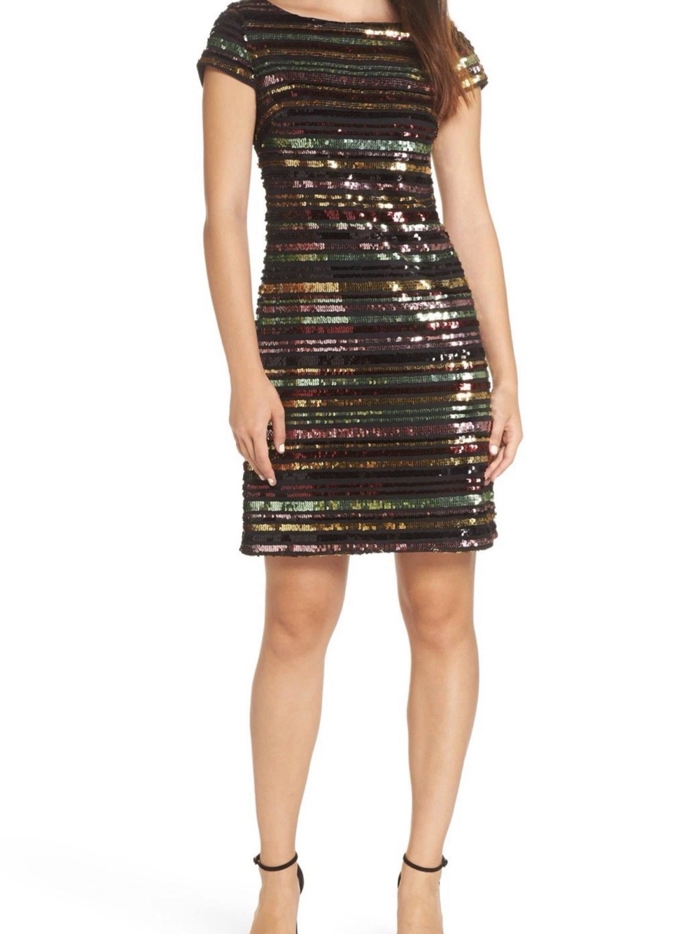 Vince Camuto Black Multicolor Sequin Stripe Midi Dress Size 4